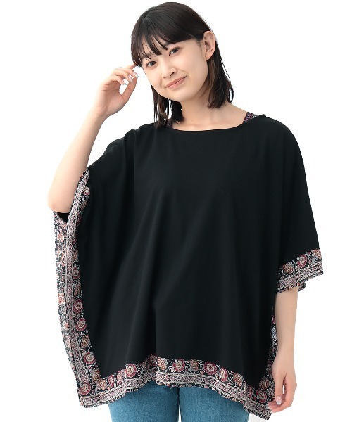 チチカカ(チチカカ)の「柄切替スクェアポンチョプルオーバー(Tシャツ/カットソー・レディース・ブラック/グレー/オレンジ・FREE)」の9枚目の写真