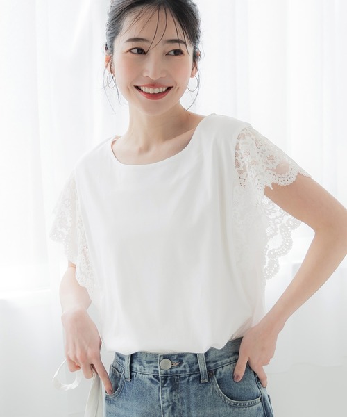 coca（coca）（コカ）の「【WEB限定セール】接触冷感レースカットソー（Tシャツ/カットソー・レディース・ブラック/ホワイト/グレイッシュベージュ/ライトブルー・L/M）」の2枚目の写真