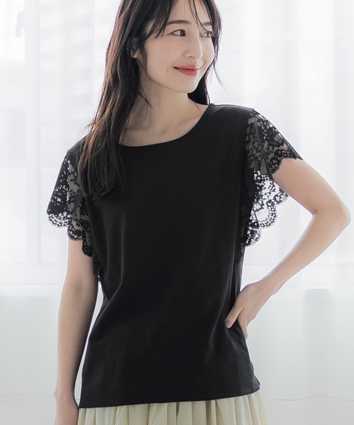coca（coca）（コカ）の「【WEB限定セール】接触冷感レースカットソー（Tシャツ/カットソー・レディース・ブラック/ホワイト/グレイッシュベージュ/ライトブルー・L/M）」の3枚目の写真
