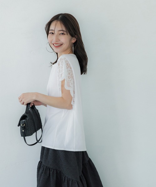 coca（coca）（コカ）の「【WEB限定セール】接触冷感レースカットソー（Tシャツ/カットソー・レディース・ブラック/ホワイト/グレイッシュベージュ/ライトブルー・L/M）」の6枚目の写真