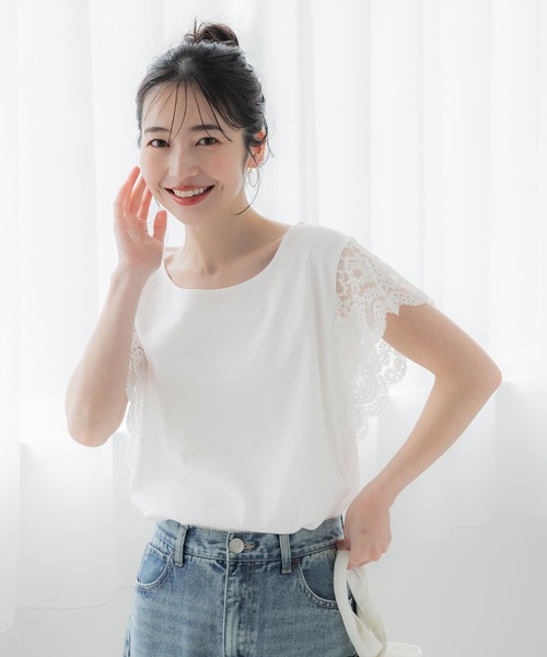 coca（coca）（コカ）の「【WEB限定セール】接触冷感レースカットソー（Tシャツ/カットソー・レディース・ブラック/ホワイト/グレイッシュベージュ/ライトブルー・L/M）」の21枚目の写真