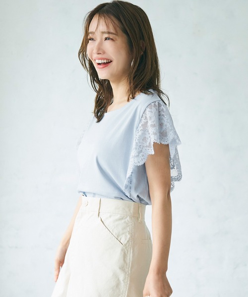 coca（coca）（コカ）の「【WEB限定セール】接触冷感レースカットソー（Tシャツ/カットソー・レディース・ブラック/ホワイト/グレイッシュベージュ/ライトブルー・L/M）」の12枚目の写真
