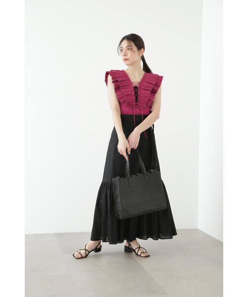 JILL STUART（ジルスチュアート）の「◆プリーツラッフルトップ（Tシャツ/カットソー・レディース・パープル/ホワイト/ブラック・FREE）」の7枚目の写真