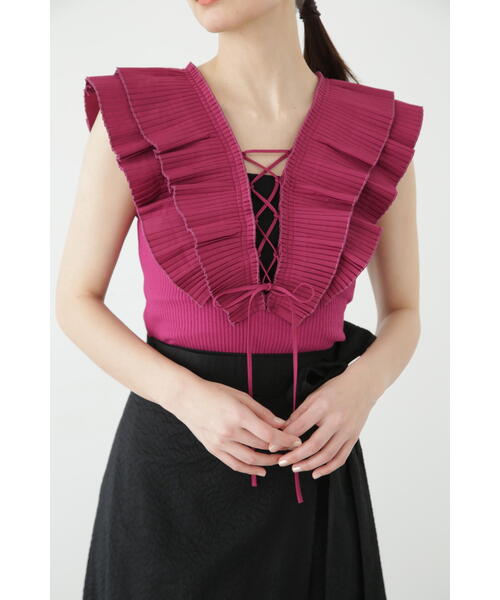 JILL STUART（ジルスチュアート）の「◆プリーツラッフルトップ（Tシャツ/カットソー・レディース・パープル/ホワイト/ブラック・FREE）」の5枚目の写真