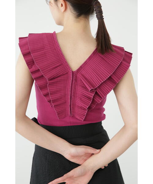 JILL STUART（ジルスチュアート）の「◆プリーツラッフルトップ（Tシャツ/カットソー・レディース・パープル/ホワイト/ブラック・FREE）」の4枚目の写真