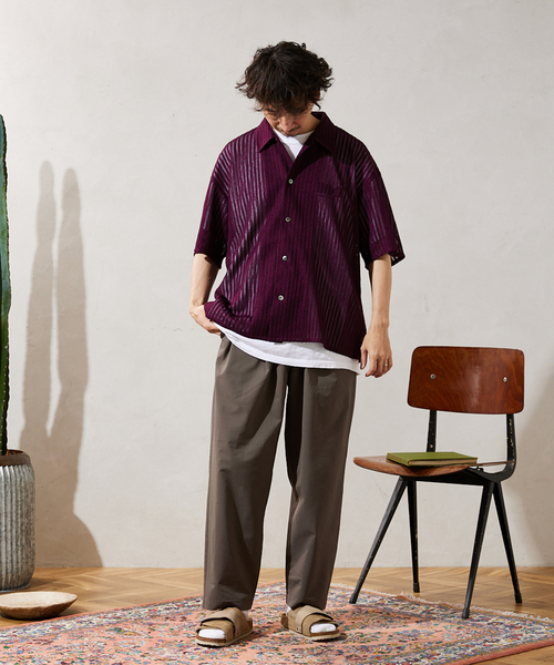 JOURNAL STANDARD relume(ジャーナルスタンダード レリューム)の「STRIPE LACE レギュラー半袖シャツ(シャツ/ブラウス・メンズ・アイボリー/ブラック/パープル・LARGE/MEDIUM)」の22枚目の写真