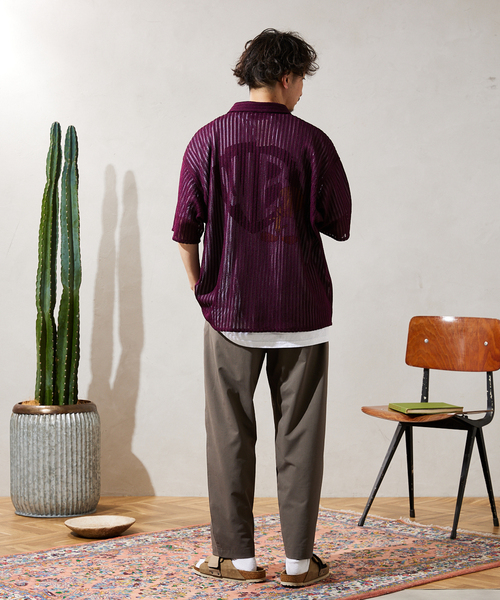JOURNAL STANDARD relume(ジャーナルスタンダード レリューム)の「STRIPE LACE レギュラー半袖シャツ(シャツ/ブラウス・メンズ・アイボリー/ブラック/パープル・LARGE/MEDIUM)」の21枚目の写真