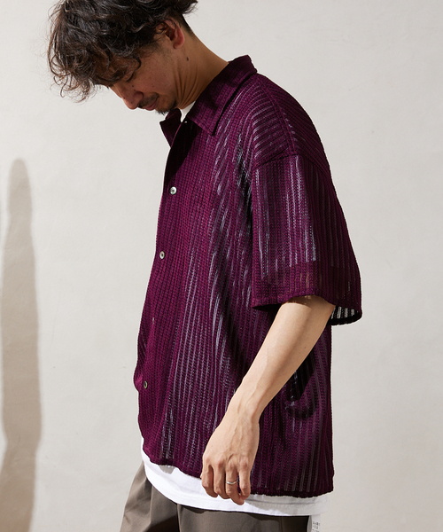 JOURNAL STANDARD relume(ジャーナルスタンダード レリューム)の「STRIPE LACE レギュラー半袖シャツ(シャツ/ブラウス・メンズ・アイボリー/ブラック/パープル・LARGE/MEDIUM)」の19枚目の写真