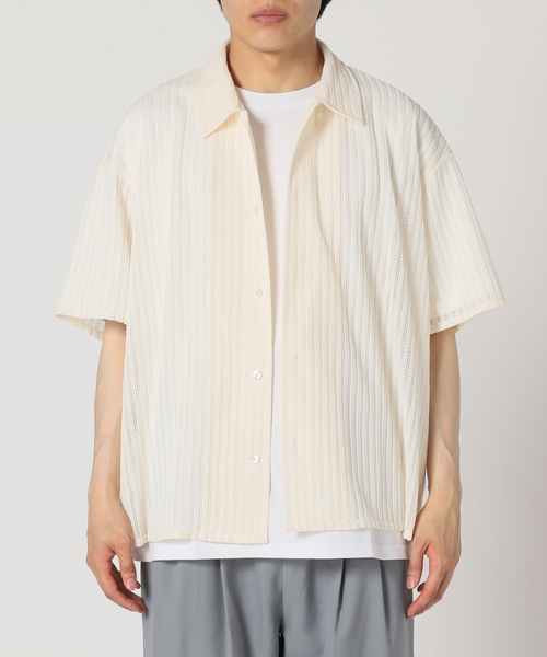 JOURNAL STANDARD relume(ジャーナルスタンダード レリューム)の「STRIPE LACE レギュラー半袖シャツ(シャツ/ブラウス・メンズ・アイボリー/ブラック/パープル・LARGE/MEDIUM)」の8枚目の写真