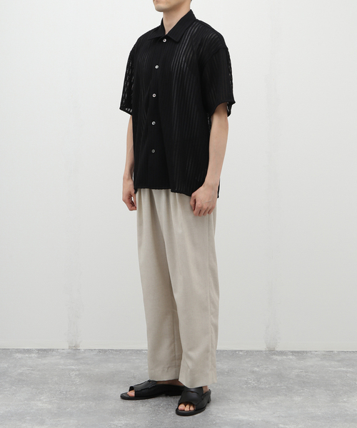 JOURNAL STANDARD relume(ジャーナルスタンダード レリューム)の「STRIPE LACE レギュラー半袖シャツ(シャツ/ブラウス・メンズ・アイボリー/ブラック/パープル・LARGE/MEDIUM)」の4枚目の写真