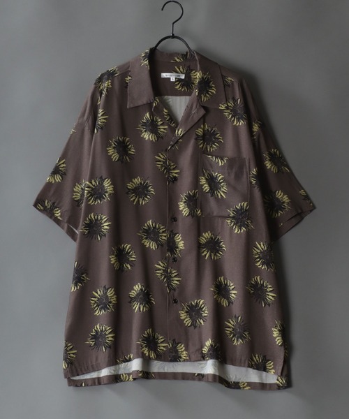 SITRY（シトリー）の「Oversize Drop shoulder rayon print open collar shirt/オーバーサイズ ドロップショルダー  プリント オープンカラーシャツ（シャツ/ブラウス・メンズ・ホワイト系その他/ブラウン系その他/ベージュ系その他/ブルー系その他/イエロー系その他/ブラック系その他・L/M）」の4枚目の写真