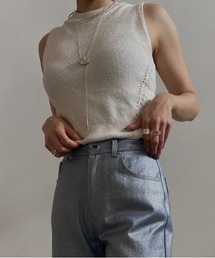 BACK WAIST OPEN KNIT TOP