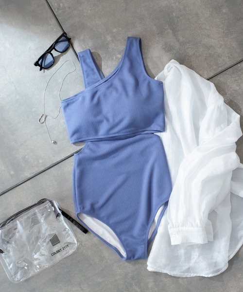 COLONY 2139（コロニートゥーワンスリーナイン）の「ワンショルダーSETスイムウエア(2点セット)（水着・レディース・カーキ/ブラック/ブルー・FREE）」の14枚目の写真