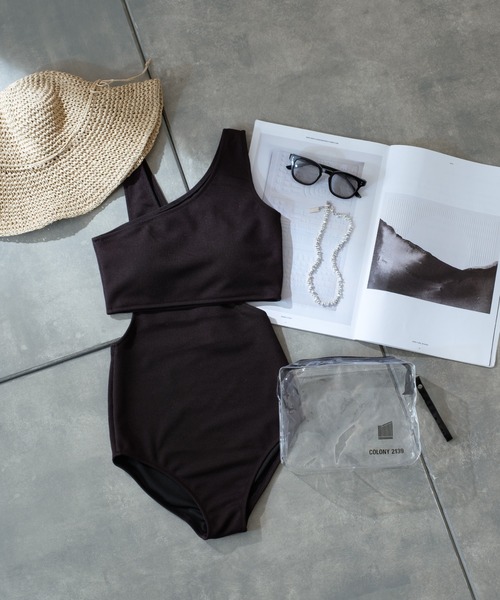 COLONY 2139（コロニートゥーワンスリーナイン）の「ワンショルダーSETスイムウエア(2点セット)（水着・レディース・カーキ/ブラック/ブルー・FREE）」の6枚目の写真