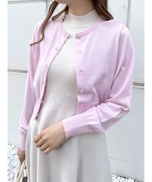 MERCURYDUO（マーキュリーデュオ）の「ビジューボタン付きクルーネックカーディガン（カーディガン/ボレロ・レディース・ベージュ/ライトブルー/ブラック/イエロー/ピンク/オフホワイト・FREE）」の7枚目の写真