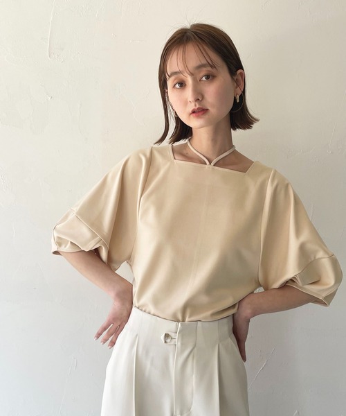 CLEIO(クレイオ)の「【CLEIO】ランタンスリーブプルオーバー/LANTERN SLEEVE PULLOVER/980-19637(Tシャツ/カットソー・レディース・ブラック/アイボリー/ミント・FREE)」の4枚目の写真