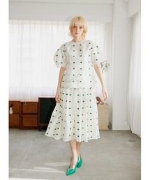 未使用級 コエル 小花チェックジャガードブラウス 未使用級 コエル 小花チェックジャガードブラウス