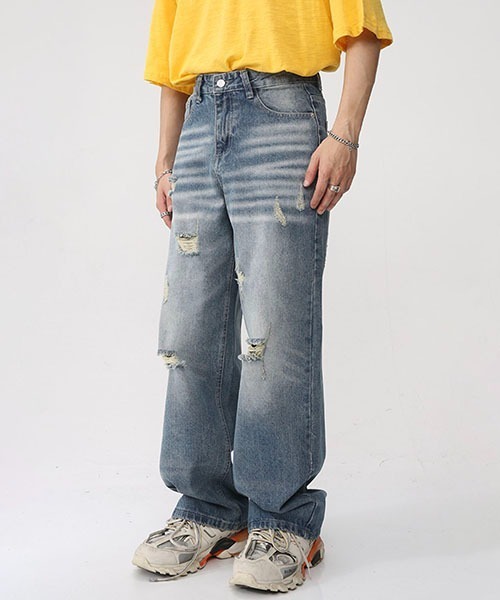WESTBOY（ウエストボーイ）の「ウォッシュドダメージデニムパンツWO23S3PT03【WB ORIGINALS】（デニムパンツ・メンズ・ブルー・L/M/XL）」の4枚目の写真