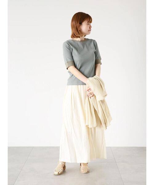 Lugnoncure（ルノンキュール）の「リブボーダー半袖トップス（Tシャツ/カットソー・レディース・オレンジ/カーキ/オフホワイト・F）」の5枚目の写真