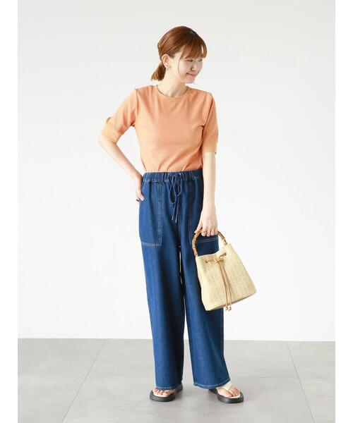 Lugnoncure（ルノンキュール）の「リブボーダー半袖トップス（Tシャツ/カットソー・レディース・オレンジ/カーキ/オフホワイト・F）」の8枚目の写真