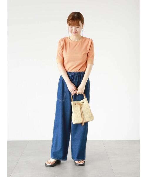 Lugnoncure（ルノンキュール）の「リブボーダー半袖トップス（Tシャツ/カットソー・レディース・オレンジ/カーキ/オフホワイト・F）」の9枚目の写真