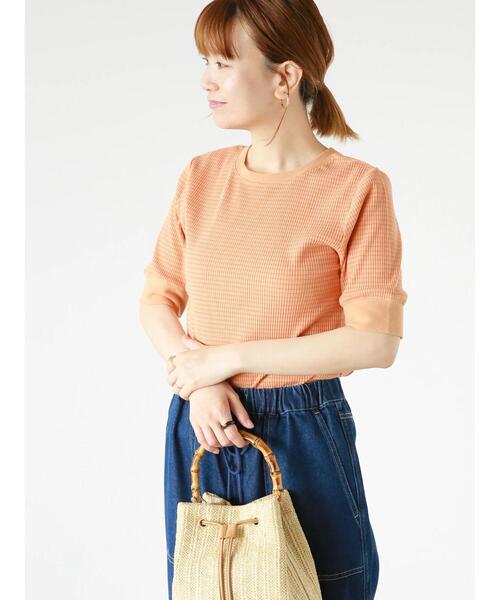 Lugnoncure（ルノンキュール）の「リブボーダー半袖トップス（Tシャツ/カットソー・レディース・オレンジ/カーキ/オフホワイト・F）」の11枚目の写真