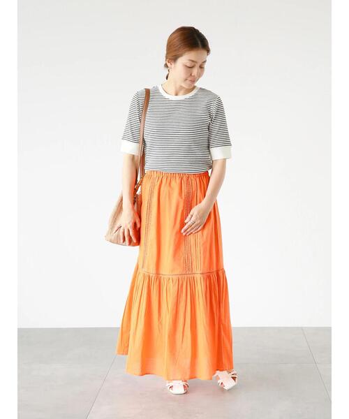 Lugnoncure（ルノンキュール）の「リブボーダー半袖トップス（Tシャツ/カットソー・レディース・オレンジ/カーキ/オフホワイト・F）」の13枚目の写真