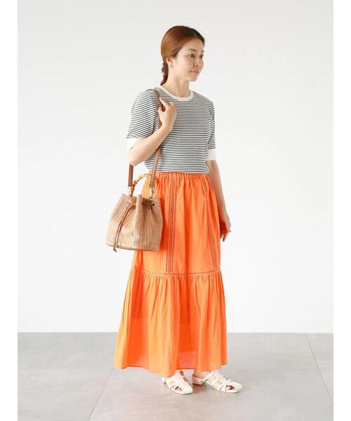 Lugnoncure（ルノンキュール）の「リブボーダー半袖トップス（Tシャツ/カットソー・レディース・オレンジ/カーキ/オフホワイト・F）」の14枚目の写真