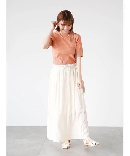 Lugnoncure（ルノンキュール）の「リブボーダー半袖トップス（Tシャツ/カットソー・レディース・オレンジ/カーキ/オフホワイト・F）」の16枚目の写真