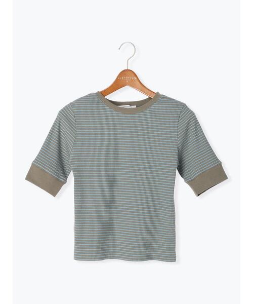 Lugnoncure（ルノンキュール）の「リブボーダー半袖トップス（Tシャツ/カットソー・レディース・オレンジ/カーキ/オフホワイト・F）」の21枚目の写真