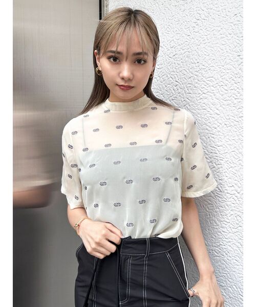 EMODA（エモダ）の「シアーロゴトップ（Tシャツ/カットソー・レディース・グレー/ブラック/アイボリー・FREE）」の18枚目の写真