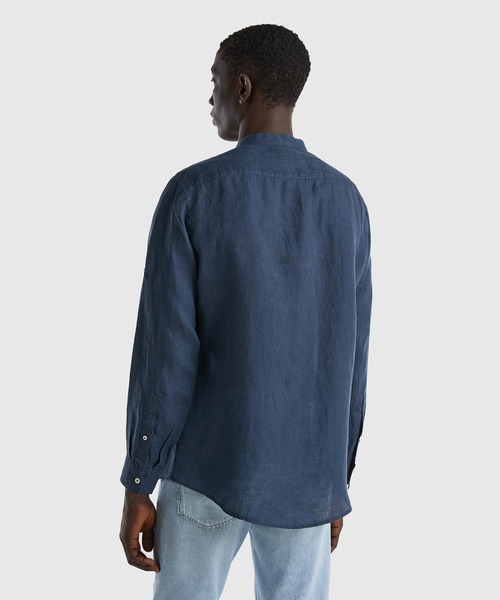 BENETTON (UNITED COLORS OF BENETTON)（ベネトンユナイテッドカラーズオブベネトン）の「リネン100％長袖バンドカラーシャツ（シャツ/ブラウス・メンズ・ホワイト/ネイビー・SMALL/MEDIUM/X-SMALL/LARGE/X-LARGE）」の9枚目の写真