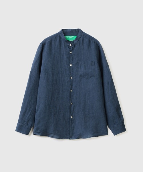 BENETTON (UNITED COLORS OF BENETTON)（ベネトンユナイテッドカラーズオブベネトン）の「リネン100％長袖バンドカラーシャツ（シャツ/ブラウス・メンズ・ホワイト/ネイビー・SMALL/MEDIUM/X-SMALL/LARGE/X-LARGE）」の11枚目の写真