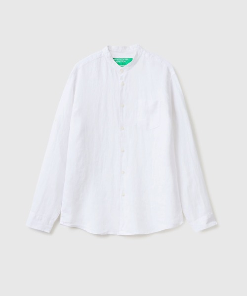 BENETTON (UNITED COLORS OF BENETTON)（ベネトンユナイテッドカラーズオブベネトン）の「リネン100％長袖バンドカラーシャツ（シャツ/ブラウス・メンズ・ホワイト/ネイビー・SMALL/MEDIUM/X-SMALL/LARGE/X-LARGE）」の7枚目の写真