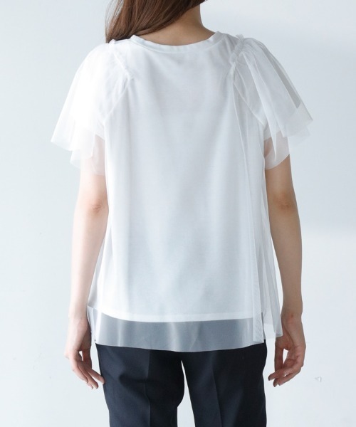 M.deux(エムドゥ)の「〔チュールレイヤードTシャツ〕(Tシャツ/カットソー・レディース・ブラック/オフホワイト・MEDIUM)」の4枚目の写真