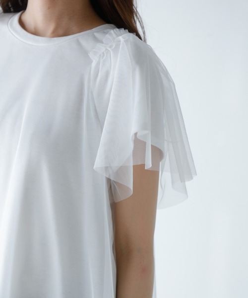 M.deux(エムドゥ)の「〔チュールレイヤードTシャツ〕(Tシャツ/カットソー・レディース・ブラック/オフホワイト・MEDIUM)」の9枚目の写真