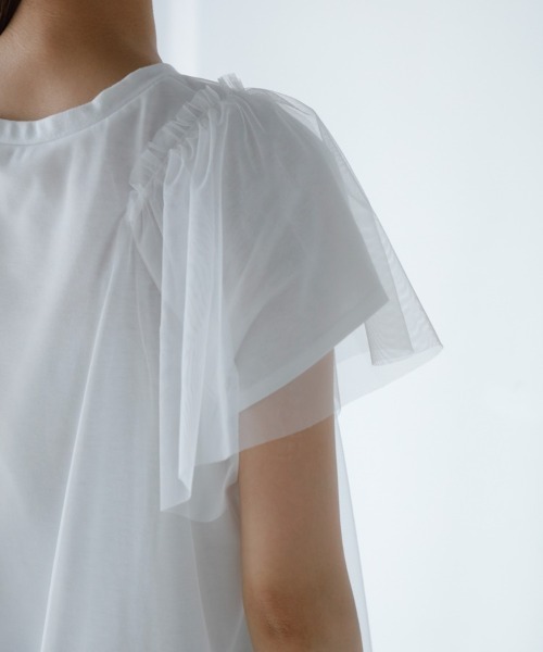 M.deux(エムドゥ)の「〔チュールレイヤードTシャツ〕(Tシャツ/カットソー・レディース・ブラック/オフホワイト・MEDIUM)」の6枚目の写真