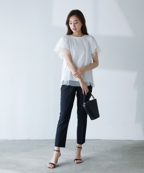 M.deux(エムドゥ)の「〔チュールレイヤードTシャツ〕(Tシャツ/カットソー・レディース・ブラック/オフホワイト・MEDIUM)」の5枚目の写真
