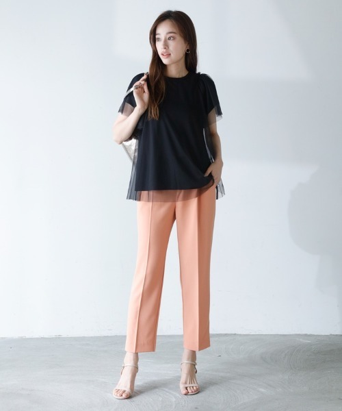 M.deux(エムドゥ)の「〔チュールレイヤードTシャツ〕(Tシャツ/カットソー・レディース・ブラック/オフホワイト・MEDIUM)」の11枚目の写真