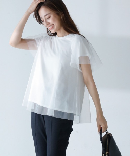M.deux(エムドゥ)の「〔チュールレイヤードTシャツ〕(Tシャツ/カットソー・レディース・ブラック/オフホワイト・MEDIUM)」の15枚目の写真