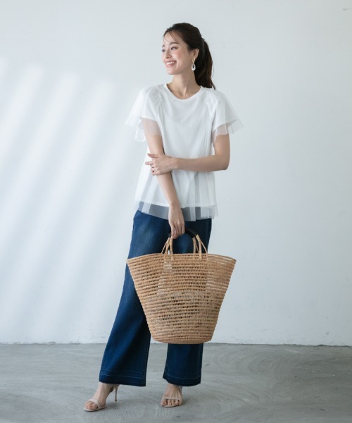 M.deux(エムドゥ)の「〔チュールレイヤードTシャツ〕(Tシャツ/カットソー・レディース・ブラック/オフホワイト・MEDIUM)」の14枚目の写真