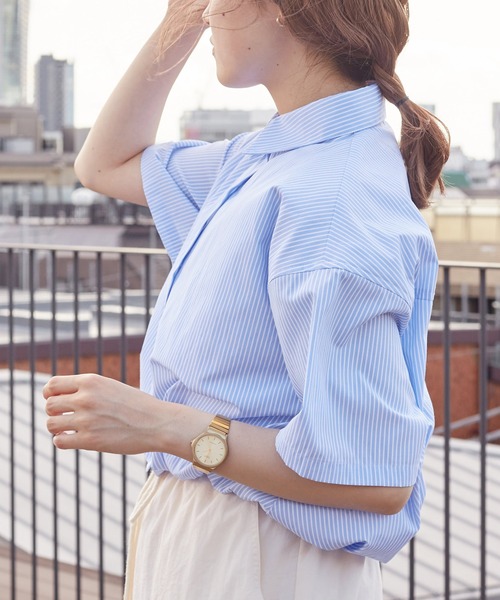 w closet（ダブルクローゼット）の「クロップド半袖シャツ（シャツ/ブラウス・レディース・オフホワイト/ストライプ/チェック・FREE）」の15枚目の写真