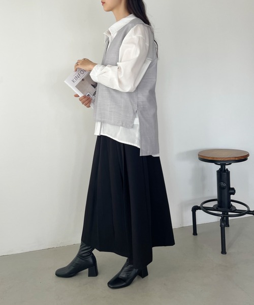 セール】深Vネックコットンリネンベスト（ベスト）｜CLEA