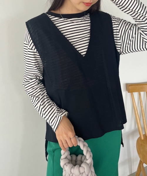 IENA　コットンリネンVネックベスト　ブラック 美品☆IENAコットンリネンVネックベスト ブラック ニット イエナ