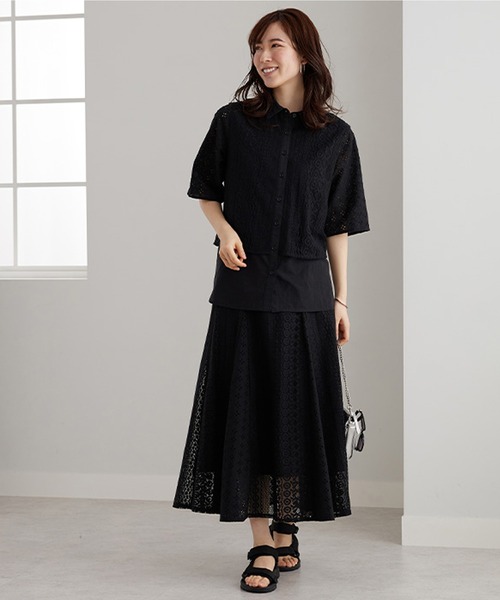 BELLUNA PLUS(ベルーナ)の「レース切替デザインフレアースカート(スカート・レディース・アイボリー/ブラック/ブルー・MEDIUM/LARGE/X-LARGE)」の5枚目の写真