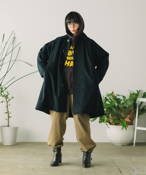 値引き！ 未使用級 Ticca コットンウールリバーシブルステンカラーコート TICCA (ティッカ) リバーシブルステンカラーロングコート