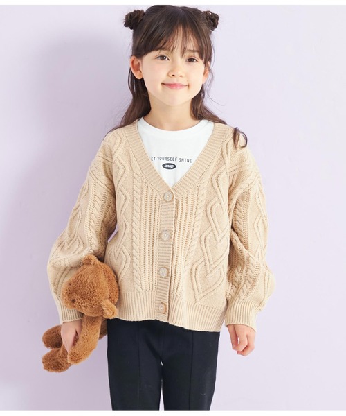 ANAP kids（アナップキッズ）の「ハートケーブルカーディガン+ロンTセット（カーディガン/ボレロ・キッズ・ベージュ/ラベンダー/ピンク・120cm/130cm/110cm）」の4枚目の写真