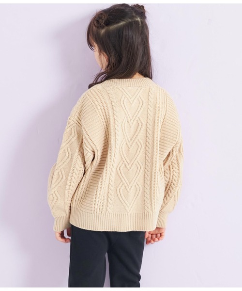 ANAP kids（アナップキッズ）の「ハートケーブルカーディガン+ロンTセット（カーディガン/ボレロ・キッズ・ベージュ/ラベンダー/ピンク・120cm/130cm/110cm）」の5枚目の写真
