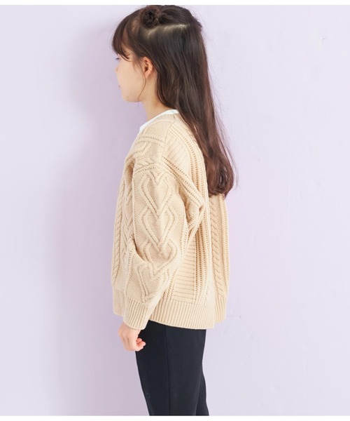 ANAP kids（アナップキッズ）の「ハートケーブルカーディガン+ロンTセット（カーディガン/ボレロ・キッズ・ベージュ/ラベンダー/ピンク・120cm/130cm/110cm）」の6枚目の写真
