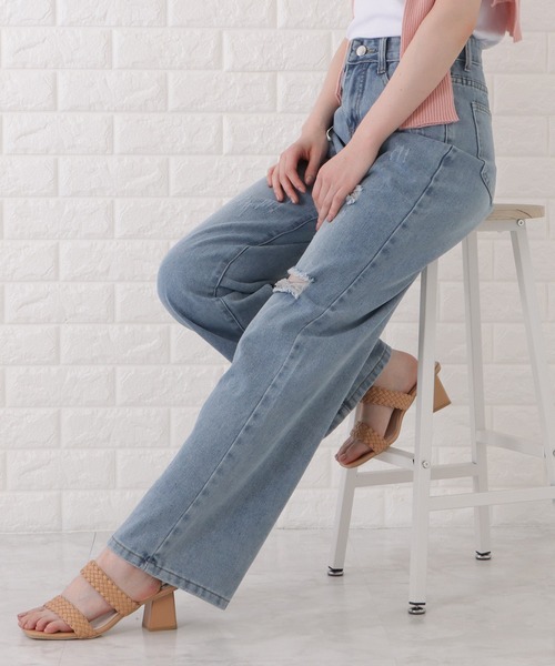 Lace Ladies（レースレディース）の「ハイウエストダメージワイドデニムパンツ（デニムパンツ・レディース・ブルー・S/L/M/XL）」の6枚目の写真